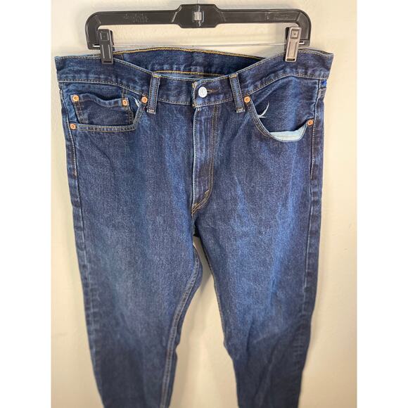 Dark Wash Levi 505 Jeans 36x32 Mens Jeans Western Relaxed Fit Straight Leg - Picture 5 of 10